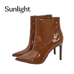 INC -Katalina Brown Patent Leather High Heel Ankle Boots Womens 9M Stretch Panel